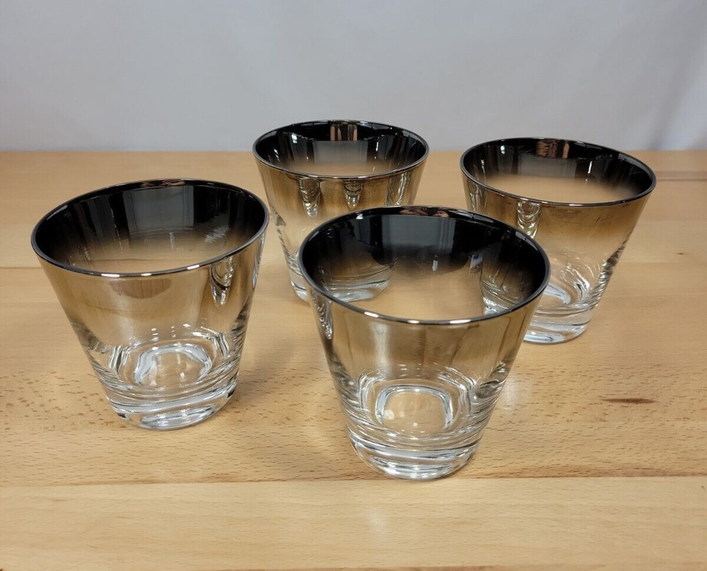 Vintage Silver Fade Dorothy Thorpe Style Glasses Set 4 Barware MCM On The Rocks
